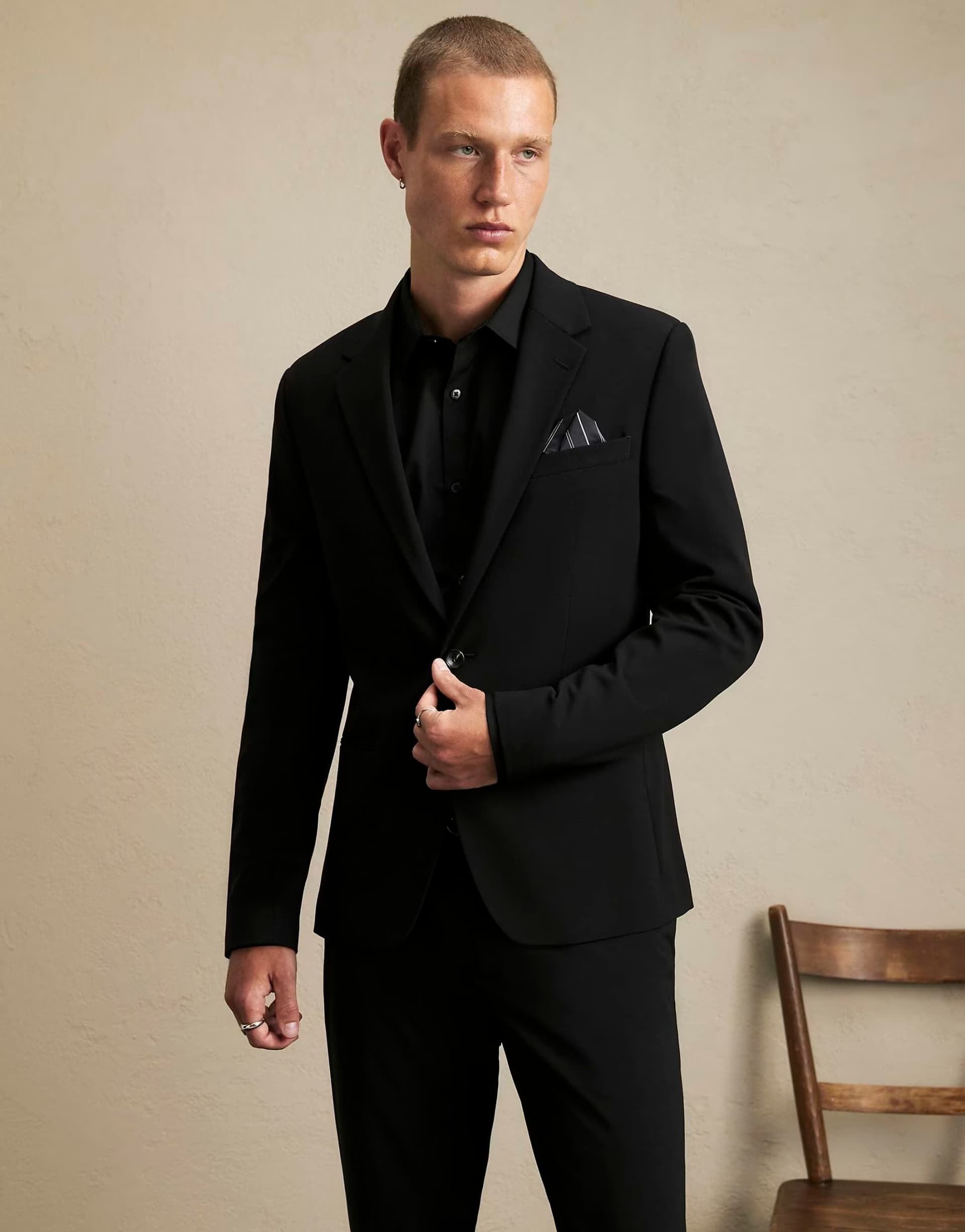 ASOS River Island Skinny fit stretch suit jacket in black