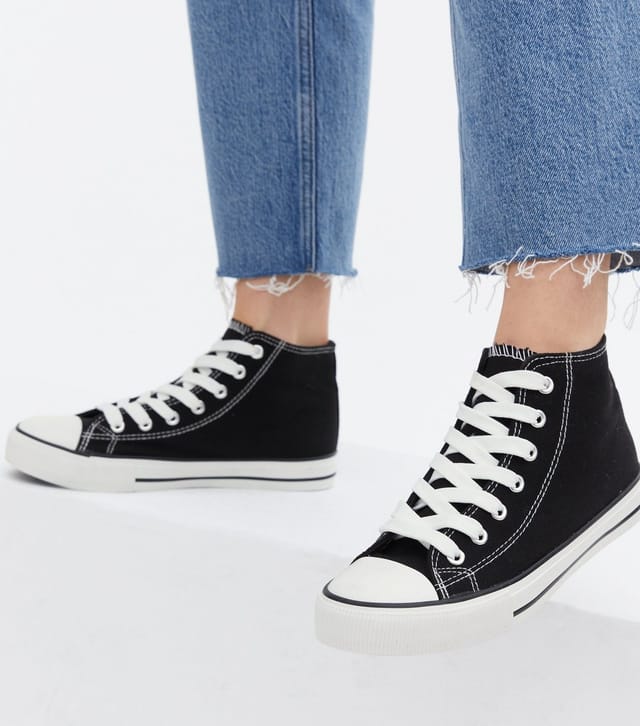 New Look Women's Black Canvas High Top Trainers Vegan New Look - 2
