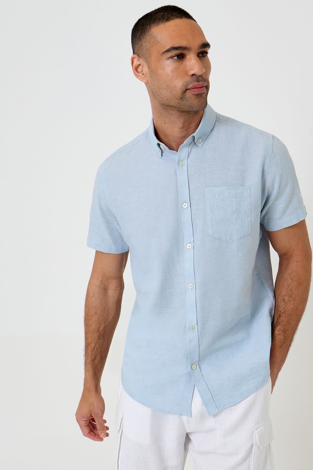 Threadbare Threadbare Men's Baby Blue Linen Blend Shirt