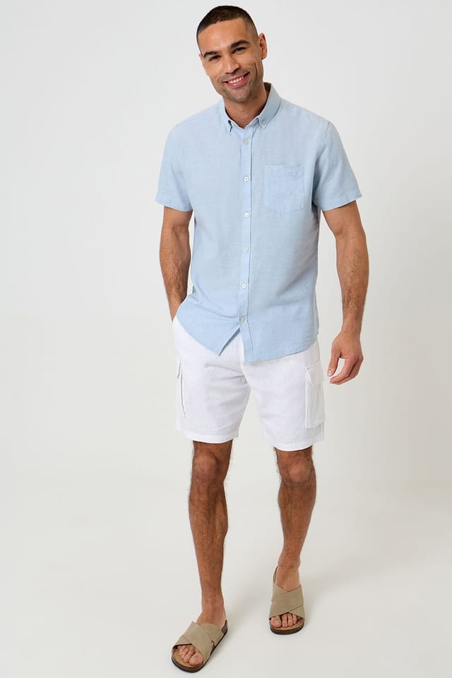 Threadbare Threadbare Men's Short Sleeve Linen Blend Shirt in Baby Blue - 3