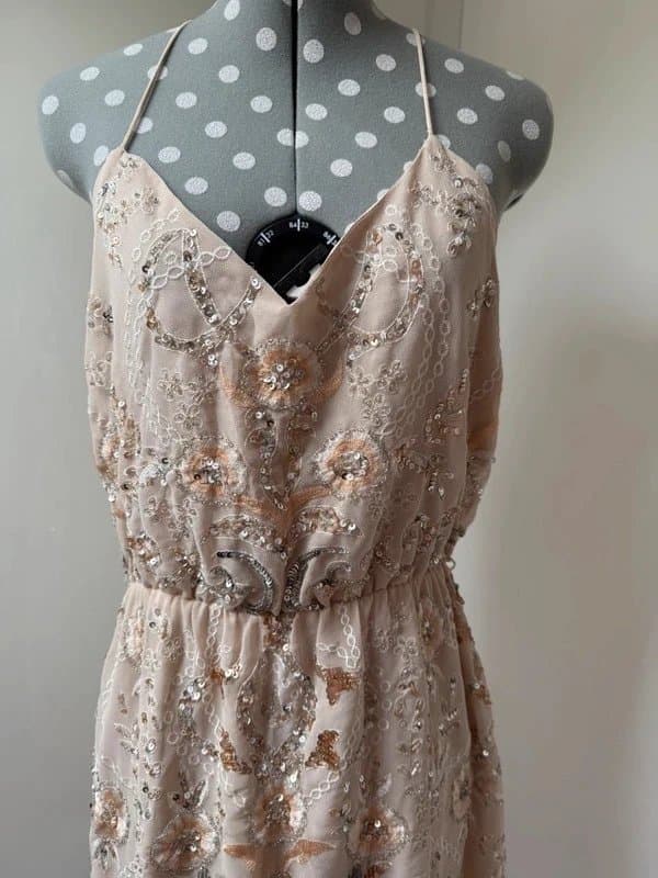 River Island River Island Embellished Sequin Mini Dress – Nude Gold UK 12