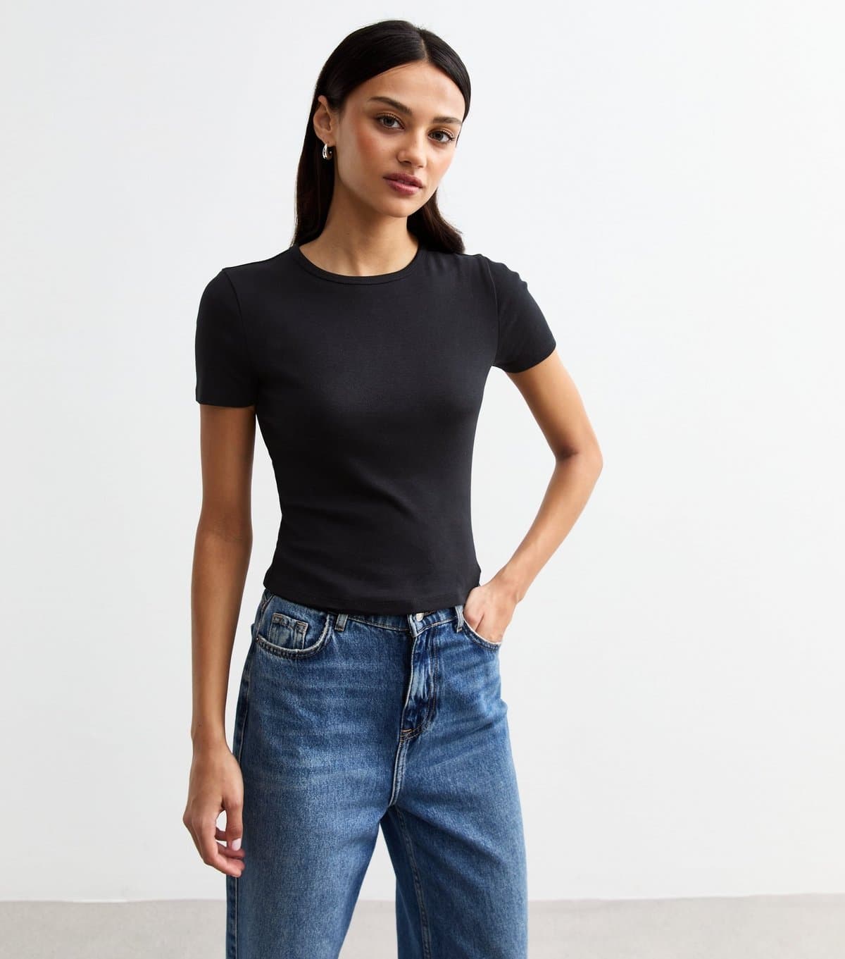New Look New Look Black Ribbed Crew Neck Baby Tee