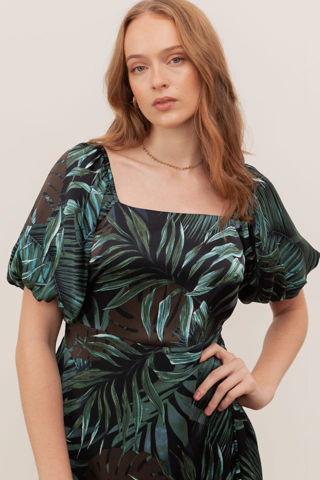 Lovedrobe Lovedrobe Women's Square Neck Short Sleeve Maxi Dress in Dark Green - 3