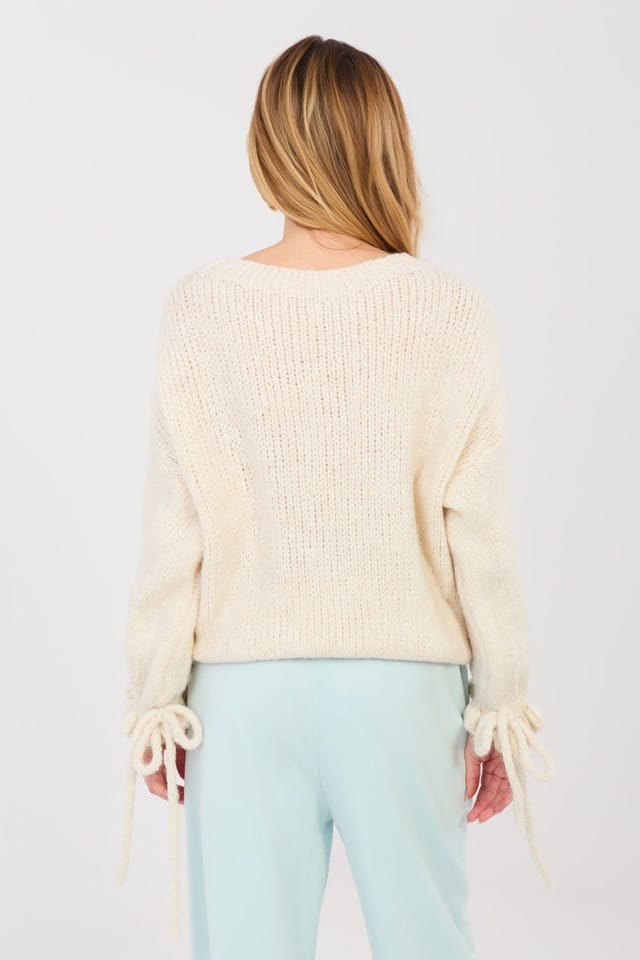 Love Lace Love Lace Women's Soft Everyday Ruffle Tie Sleeve Sweater in Cream - 3