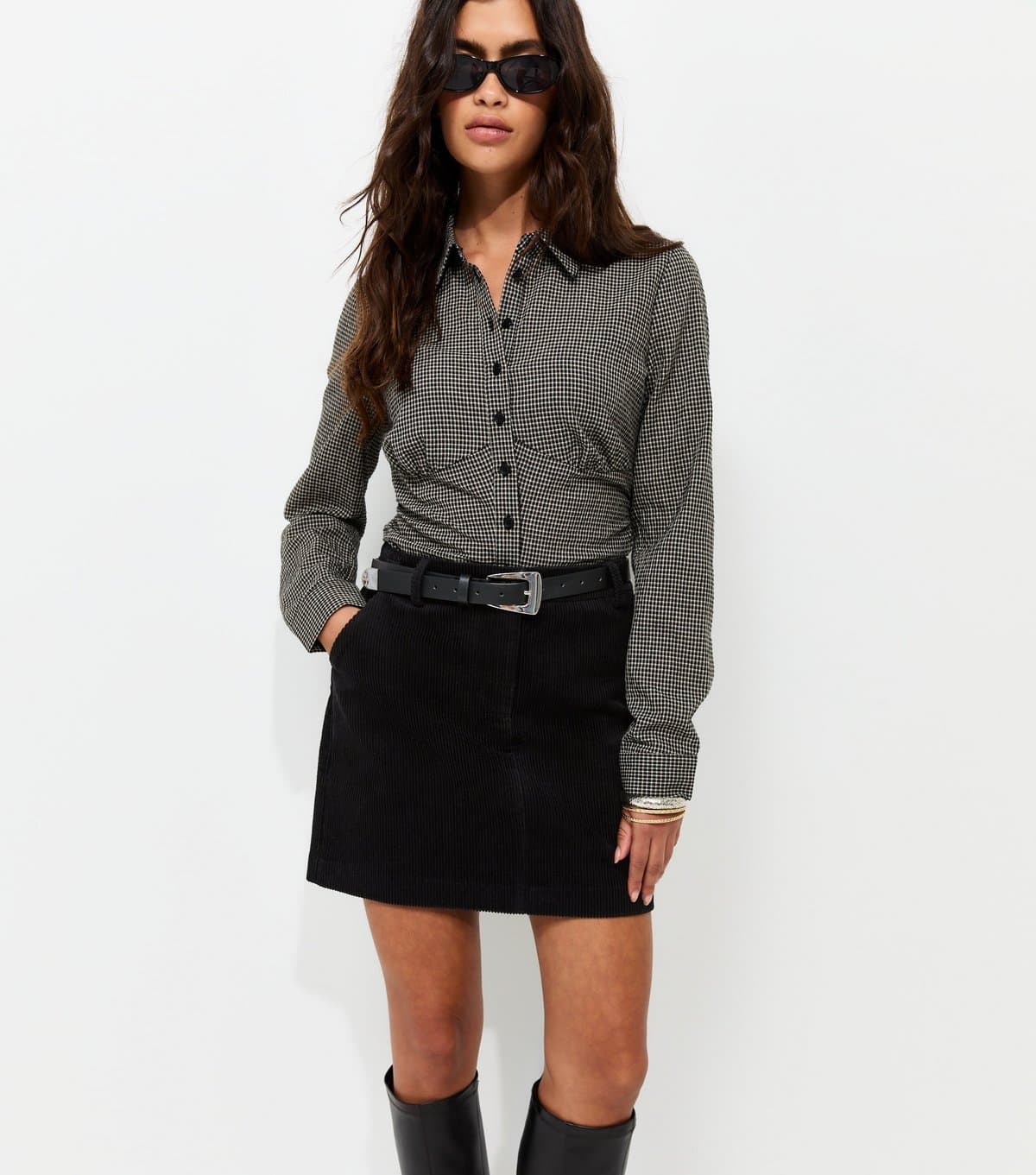 New Look Women's Black Cotton Corduroy Mini Skirt New Look