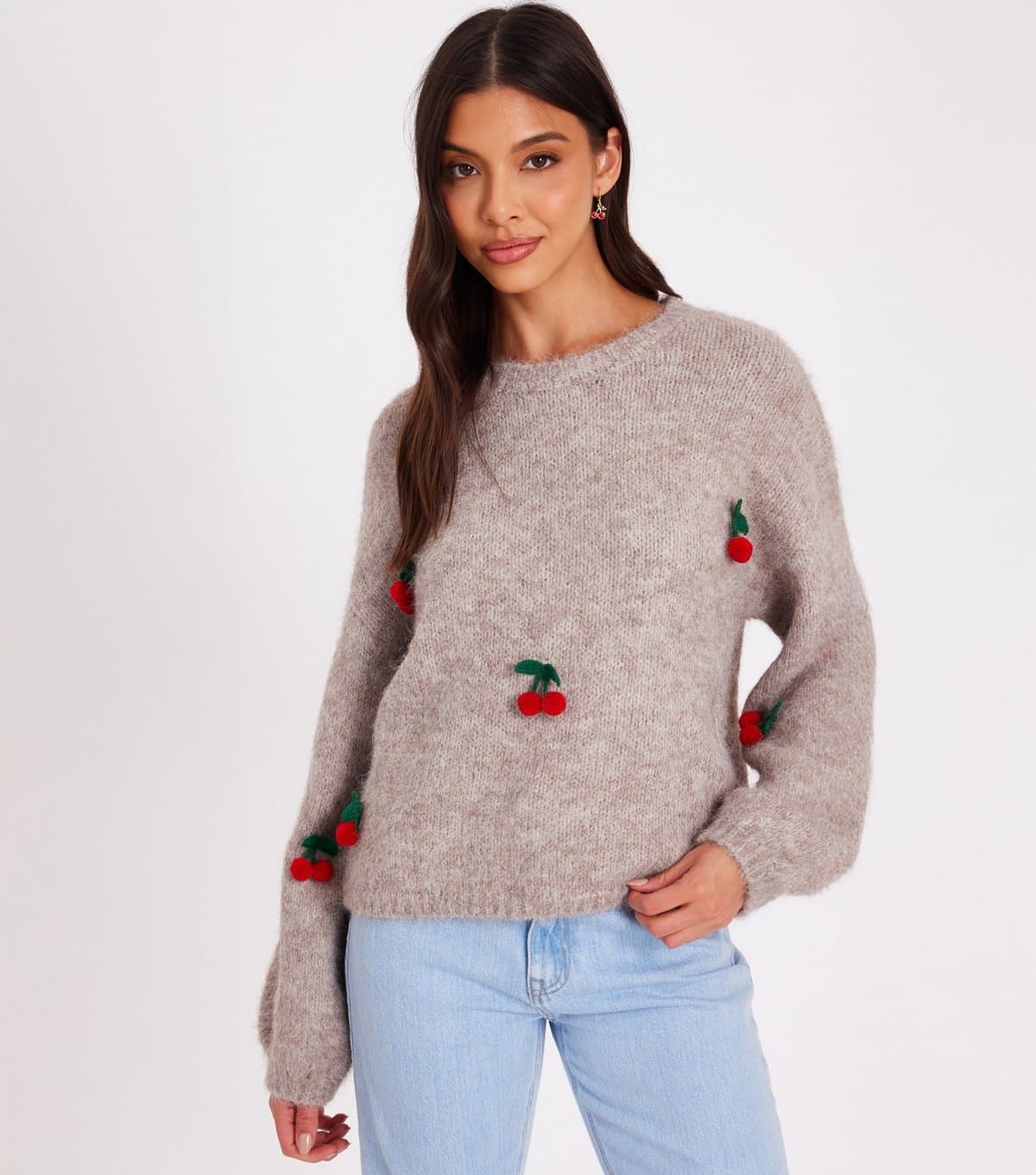 Quiz Women's Stone Cherry Embroidered Jumper Quiz New Look