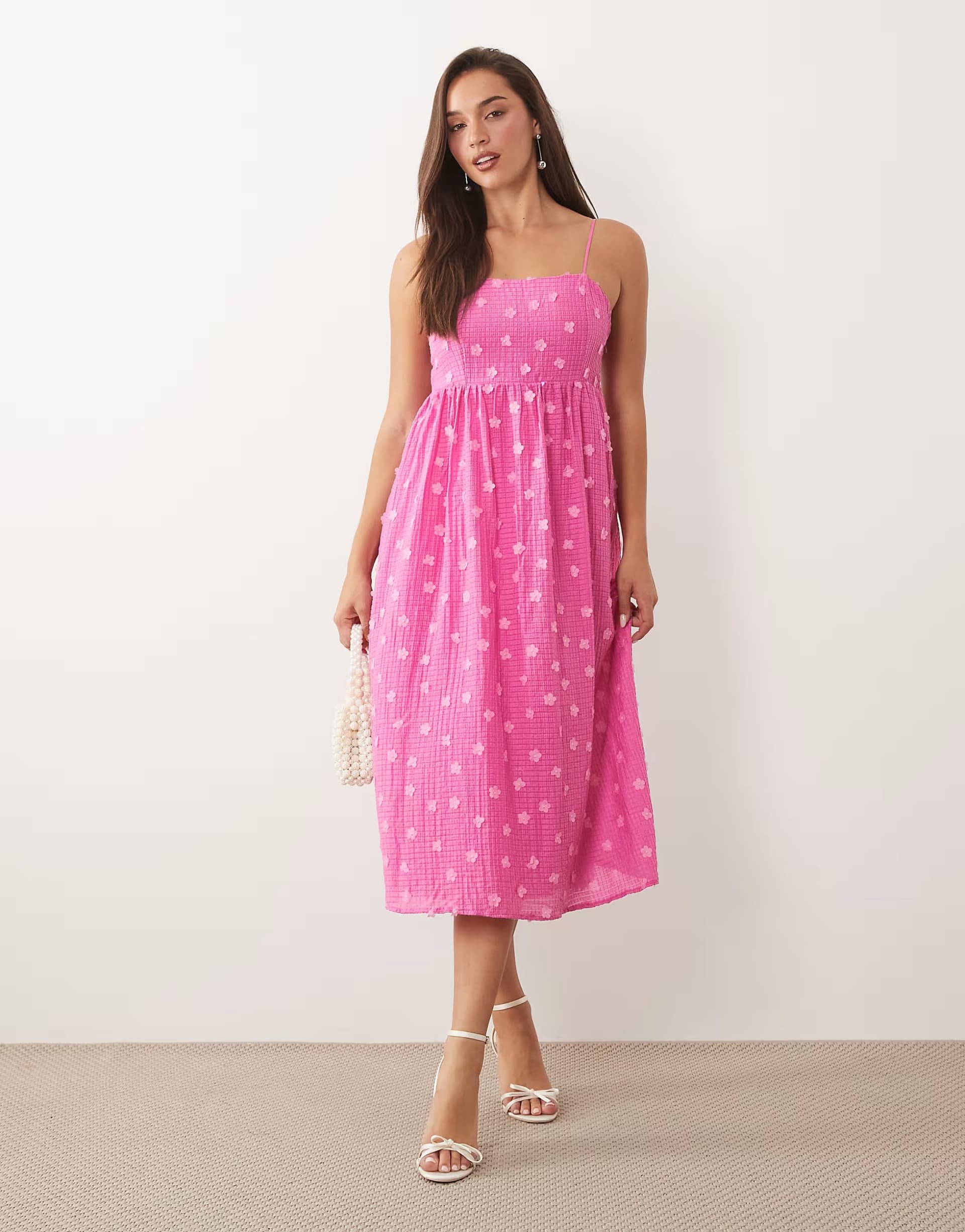ASOS Vila 3d floral applique textured cami maxi dress in pink