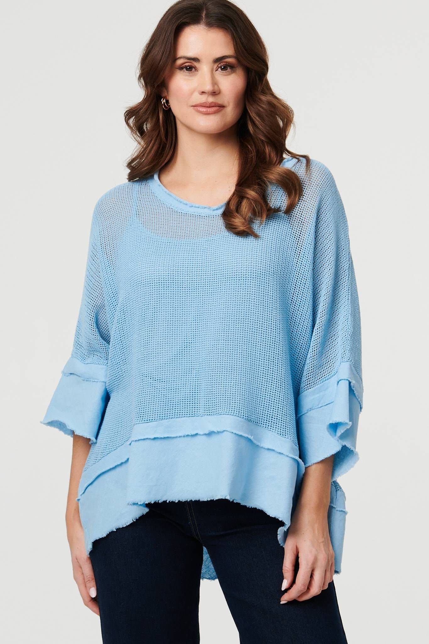 Izabel London Izabel London Women's Semi Sheer Mesh Relaxed Layered Top in Blue