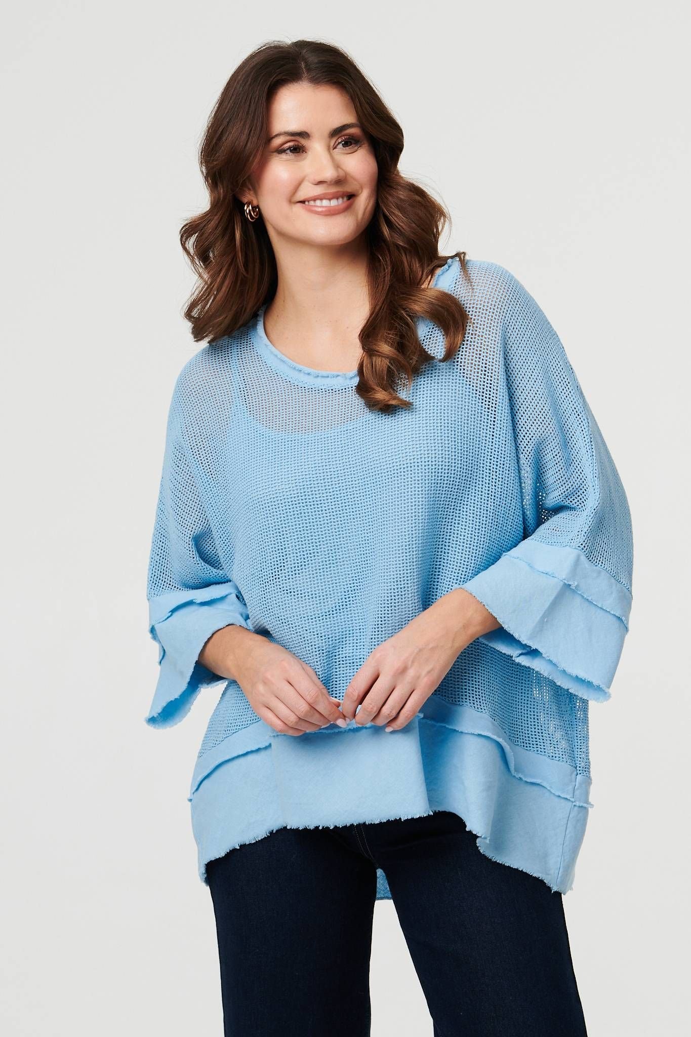 Izabel London Izabel London Women's Semi Sheer Mesh Relaxed Layered Top in Blue - 2