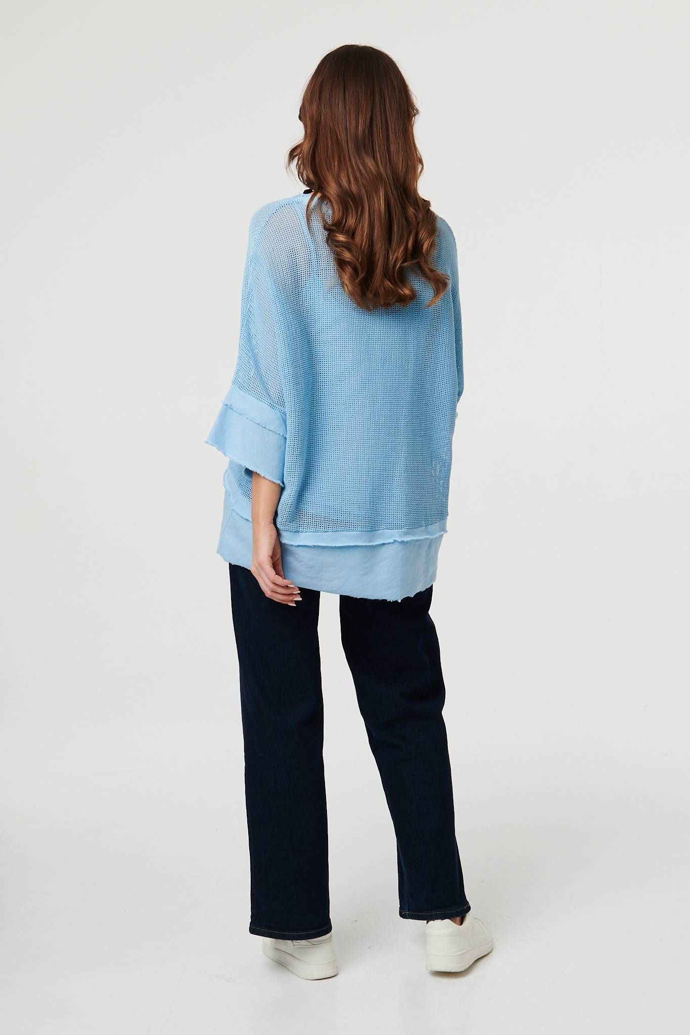 Izabel London Izabel London Women's Semi Sheer Mesh Relaxed Layered Top in Blue - 3