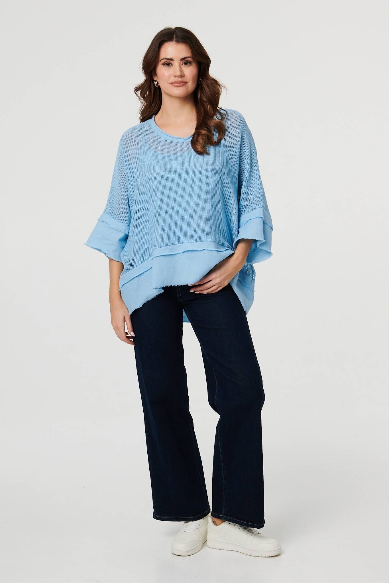 Izabel London Izabel London Women's Semi Sheer Mesh Relaxed Layered Top in Blue - 4