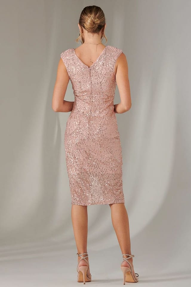 Jolie Moi Jolie Moi Women's Demi Sequin Wrap Slit Bodycon Dress in Pink - 2