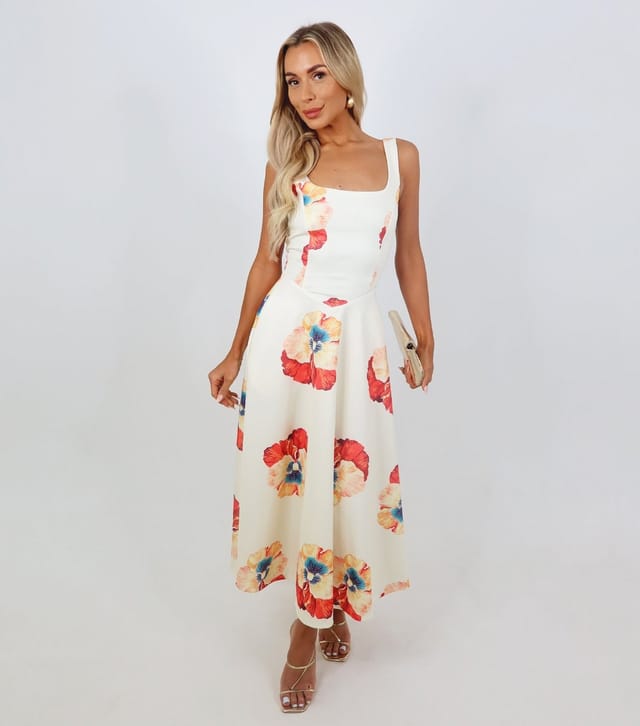 AX Paris Women's Cream Square Neck A-Line Midi Dress AX Paris New Look - 2