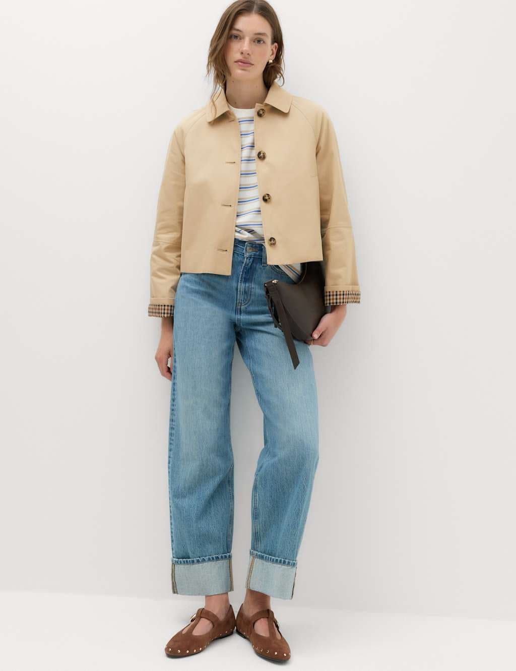 Marks & Spencer M&S Pure Cotton Short Button Through Jacket Sand