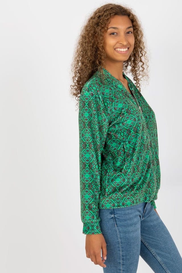 Love Lace Love Lace Women's Zip Front Long Sleeve Sweatshirt in Green - 2