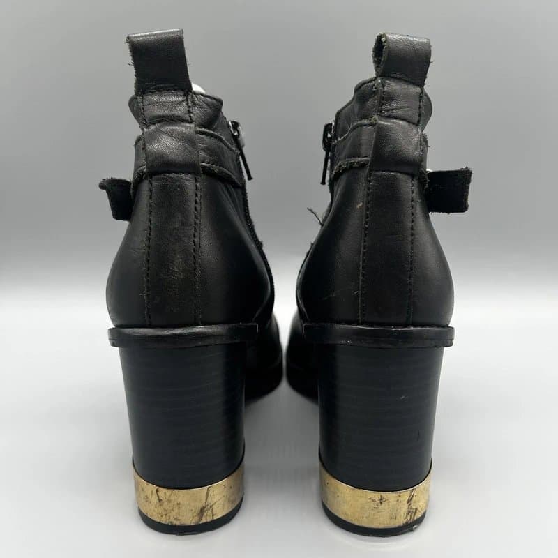 Topshop Topshop Ankle Boots Black Leather Block Heels Zips Uk 6 EU 39
