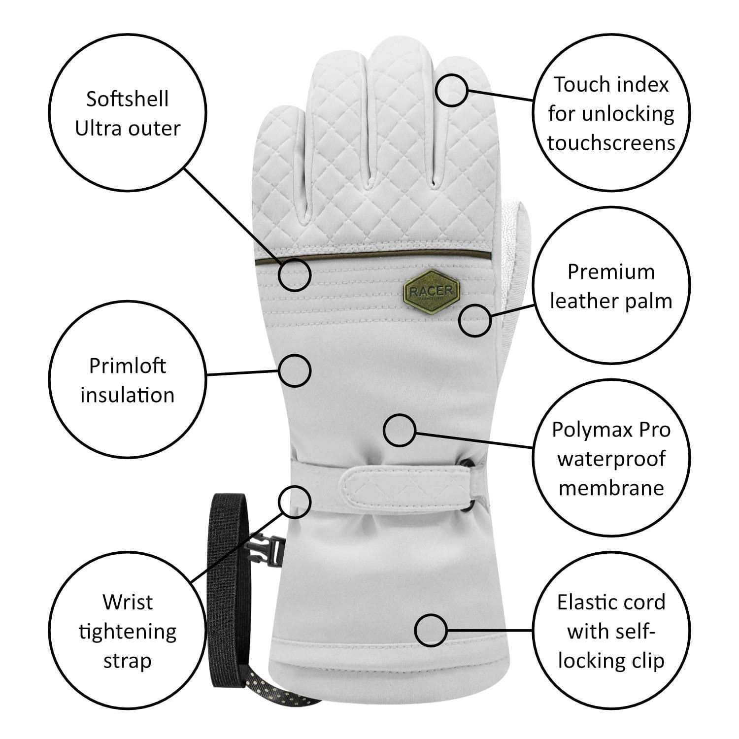 Racer Racer Women's 'GSNOW5' Waterproof Polymax® Insulated Ski Gloves in White - 4