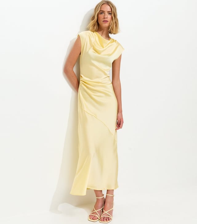 New Look Women's Yellow Relaxed Satin Cowl Neck Midi Dress New Look - 3