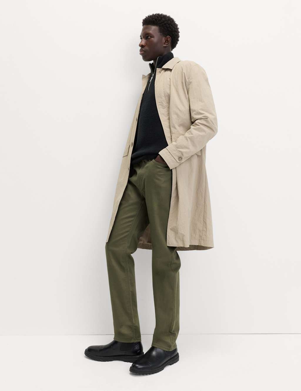 Marks & Spencer M&S Straight Fit Stretch Jeans Khaki - 3