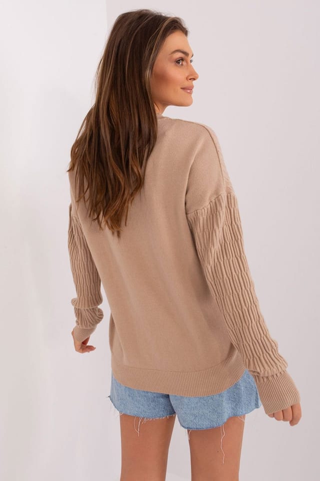 Love Lace Love Lace Women's Variegated Texture Round Neck Long Sleeve Sweater Style 185726 in Beige - 3