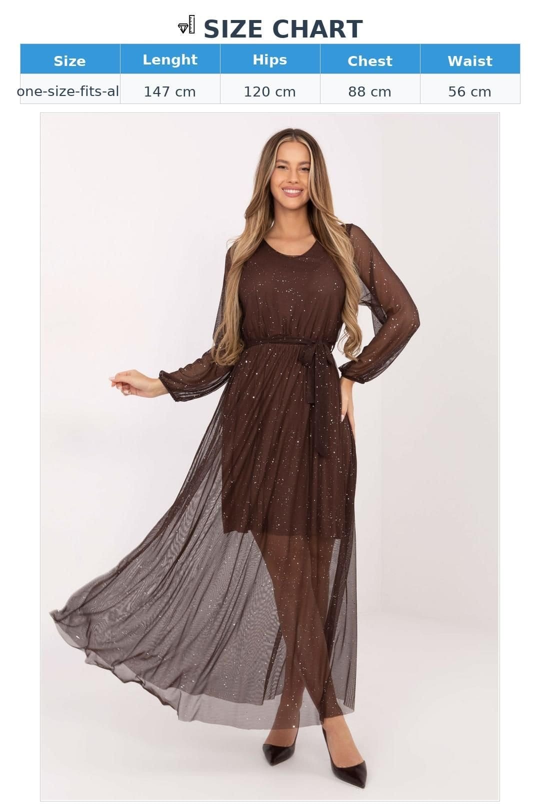 Love Lace Love Lace Women's Elegant Maxi Mesh Dress with Tie Waist in Brown - 4