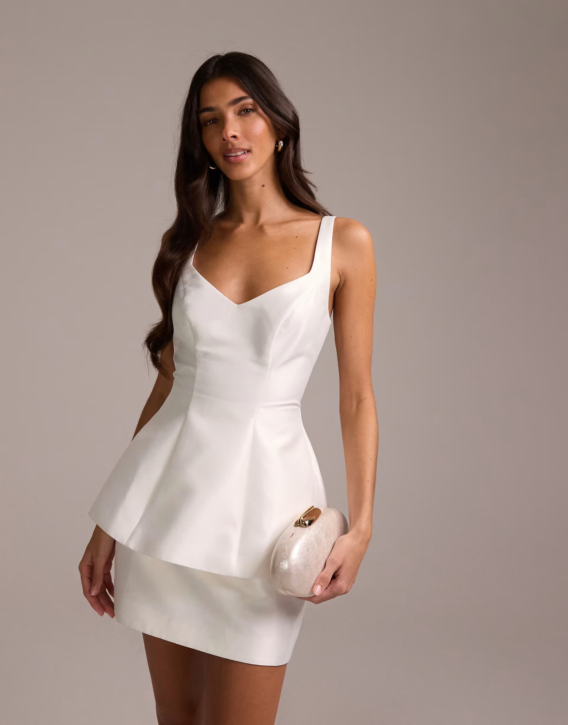 ASOS ASOS DESIGN structured peplum wedding mini dress in ivory