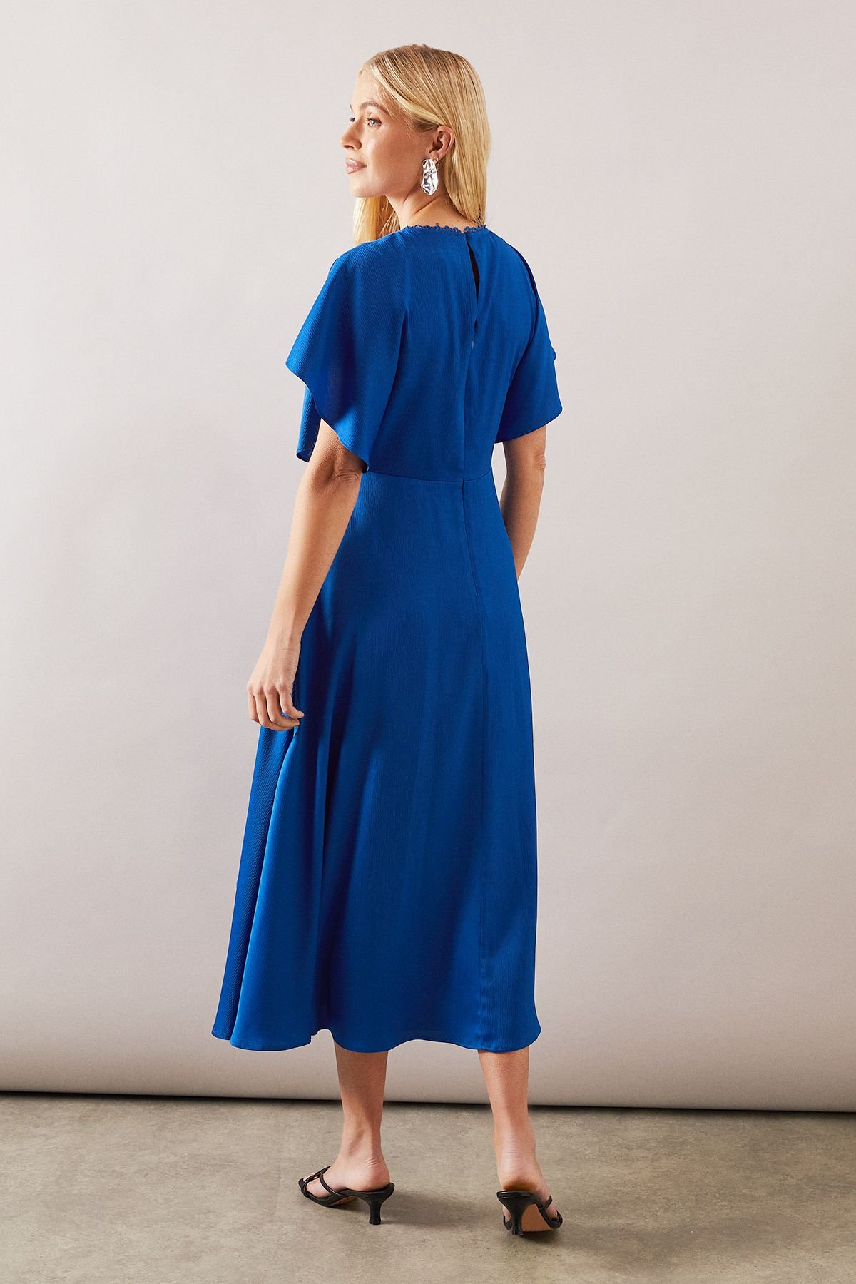 Wallis Wallis Women's Petite Occasion Satin Ruffle Maxi Dress in Blue - 3