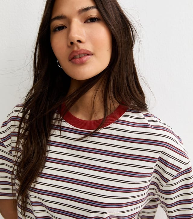 New Look Women's Red and White Cotton Striped T-Shirt New Look - 2