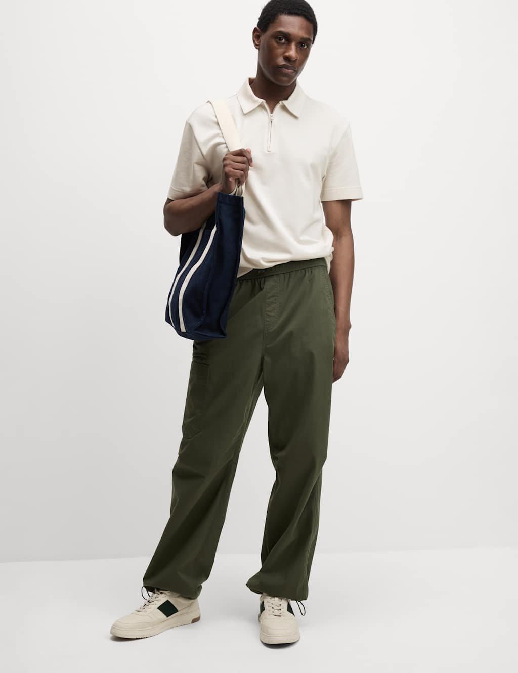 Marks & Spencer M&S Oversized Fit Cotton Rich Textured Polo Shirt Ecru - 3