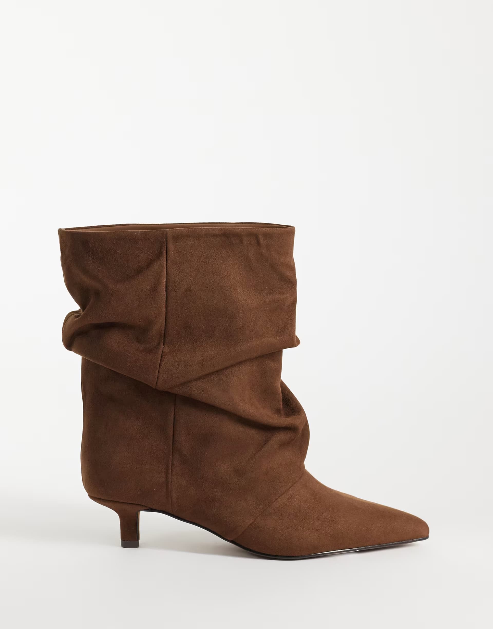 ASOS ASOS Wide Fit Chocolate Suedette Slouch Kitten Heel Boots