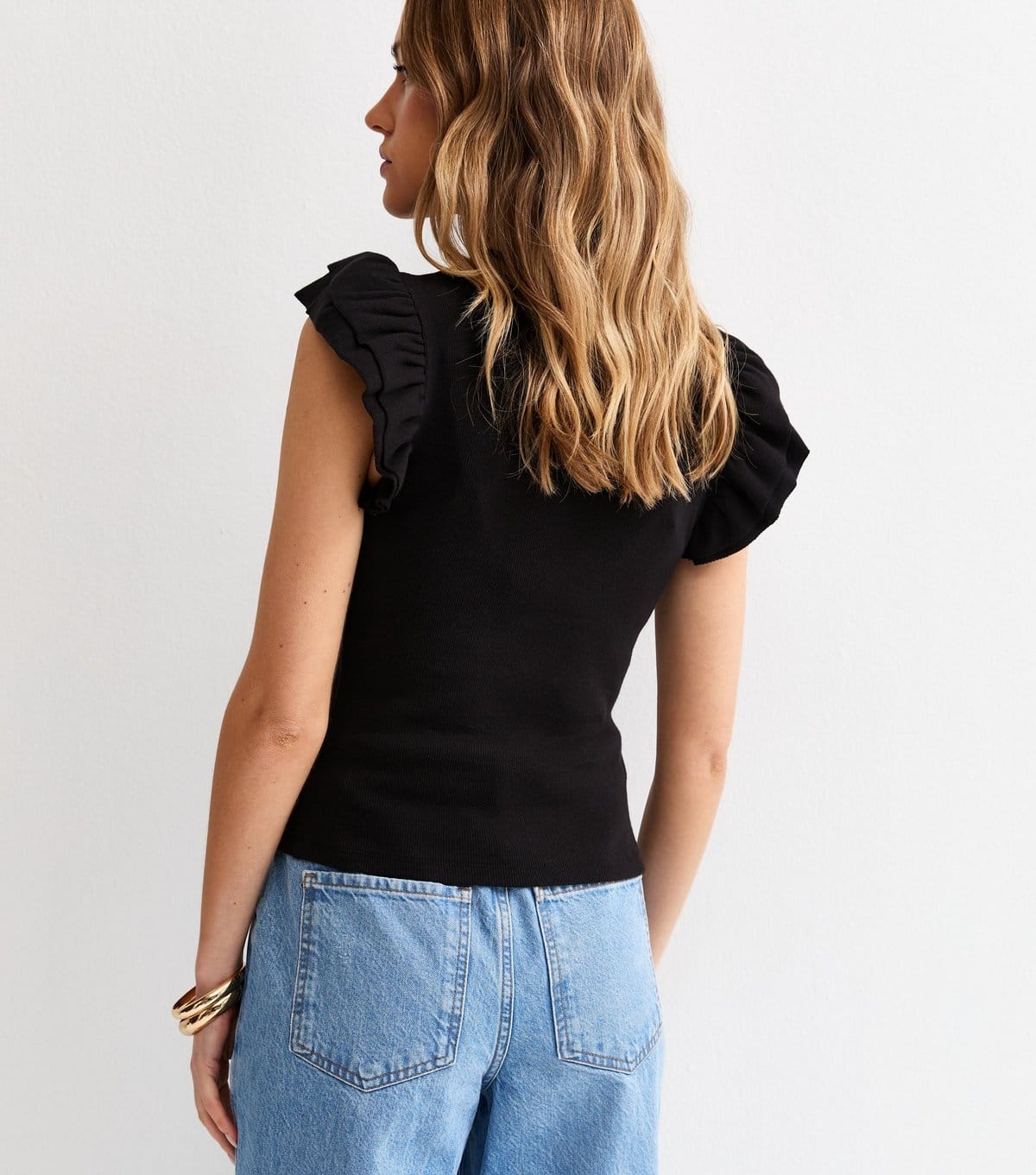 New Look Women's Black Frill Sleeve Top New Look - 4