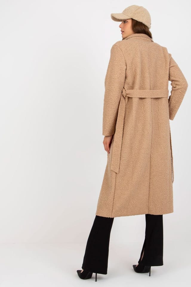 Love Lace Love Lace Women's Long Sleeve Tie Belt Coat Pockets in Beige - 3