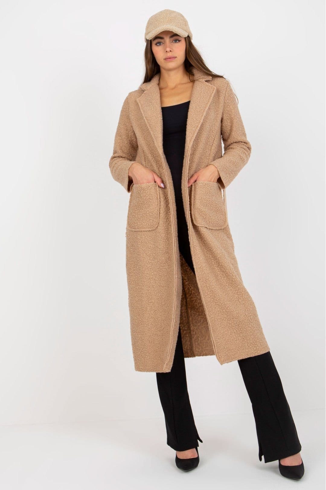 Love Lace Love Lace Women's Long Sleeve Tie Belt Coat Pockets in Beige - 4