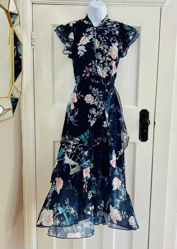 Lipsy Navy Floral Midi Tea Dress for Special Occasions