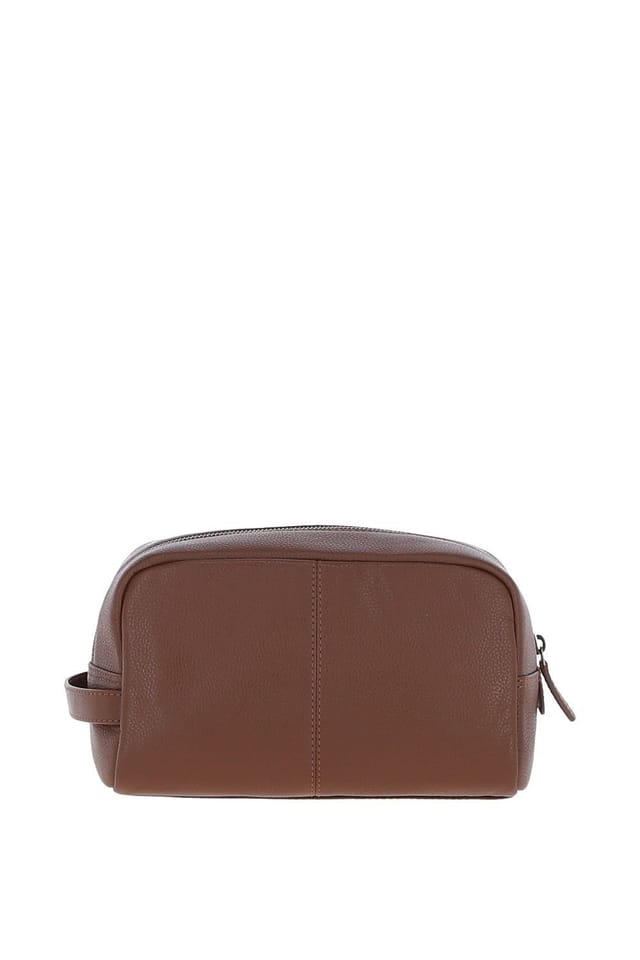 Gabicci GABICCI Men's Real Leather Washbag with Striped Front Detail in Tan - 3