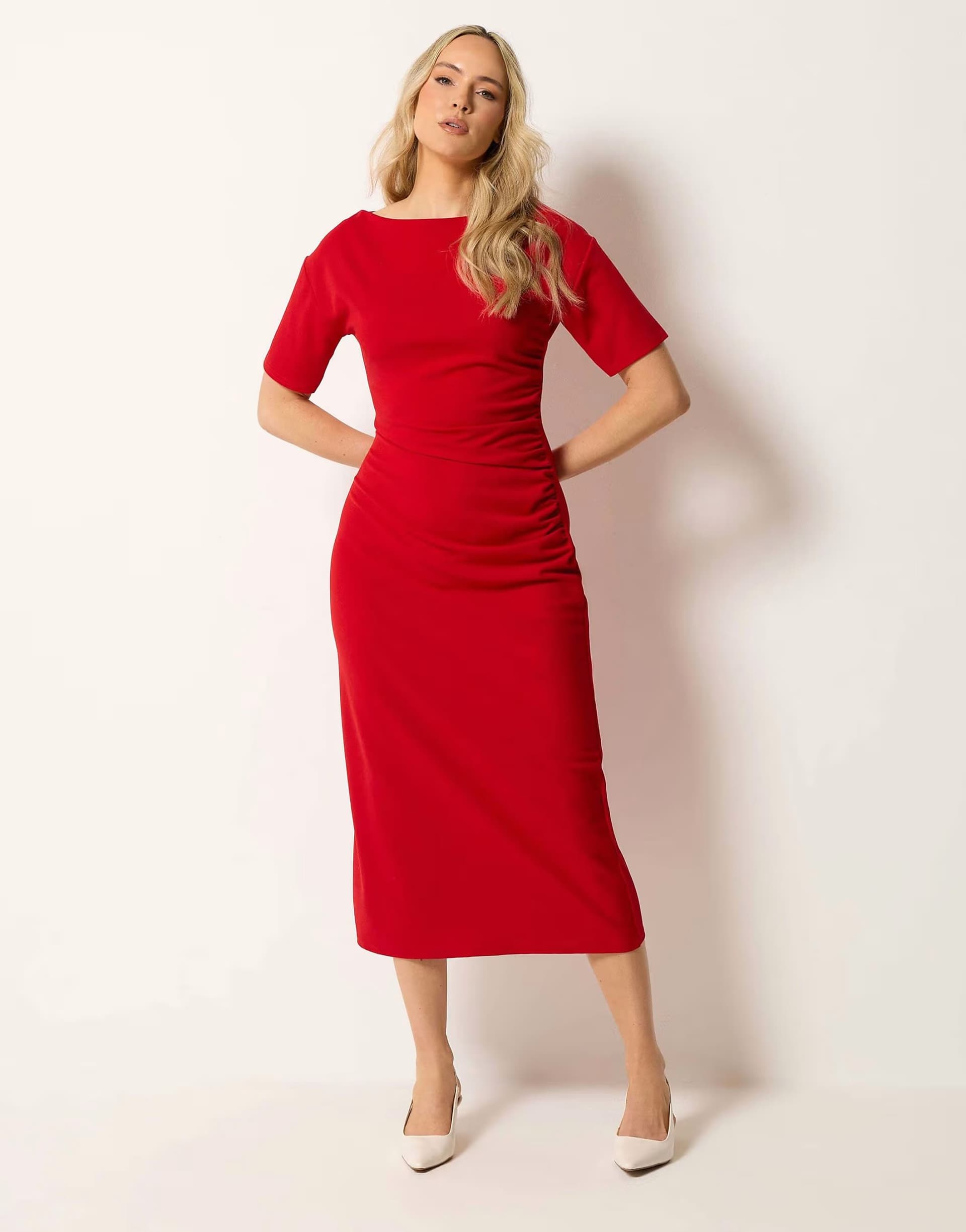 ASOS Long Tall Sally Ruched detail midi dress in red