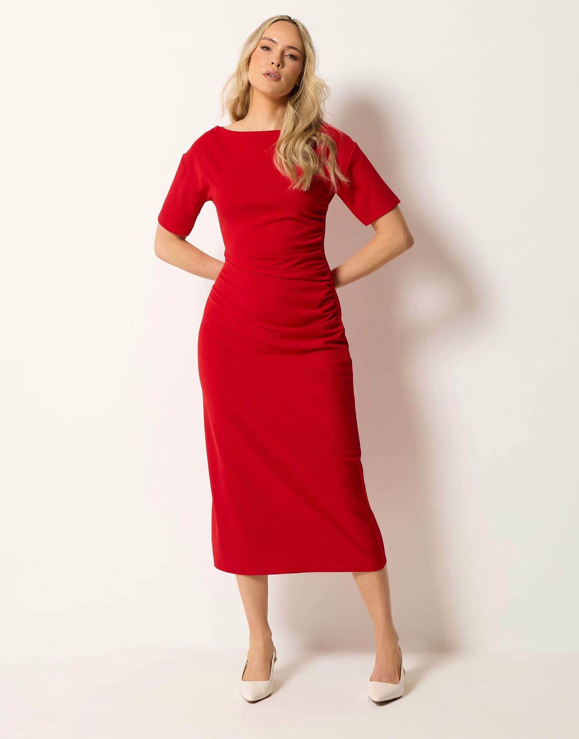 ASOS Red Ruched Midi Dress