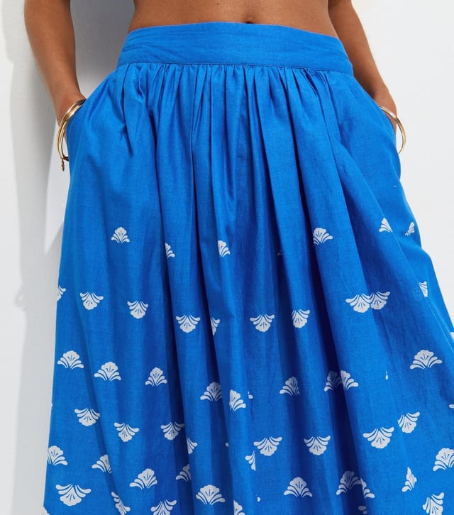 New Look Women's Bright Blue Flower Print Gathered Midi Skirt New Look - 2