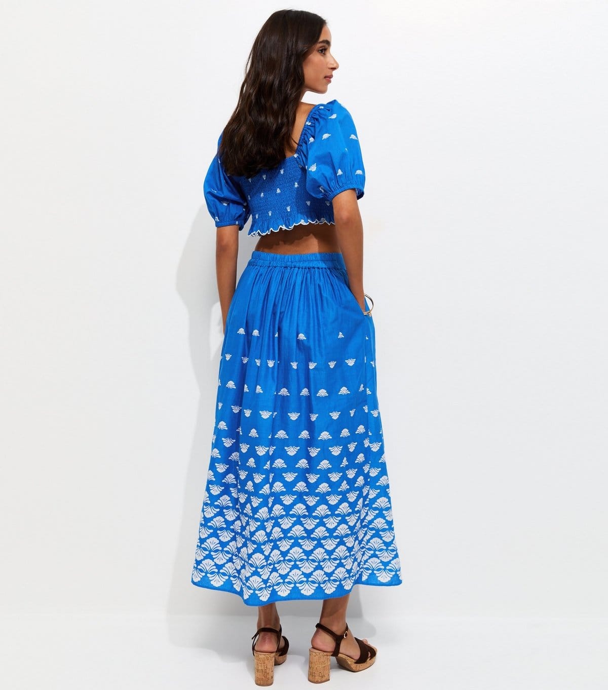 New Look Women's Bright Blue Flower Print Gathered Midi Skirt New Look - 4