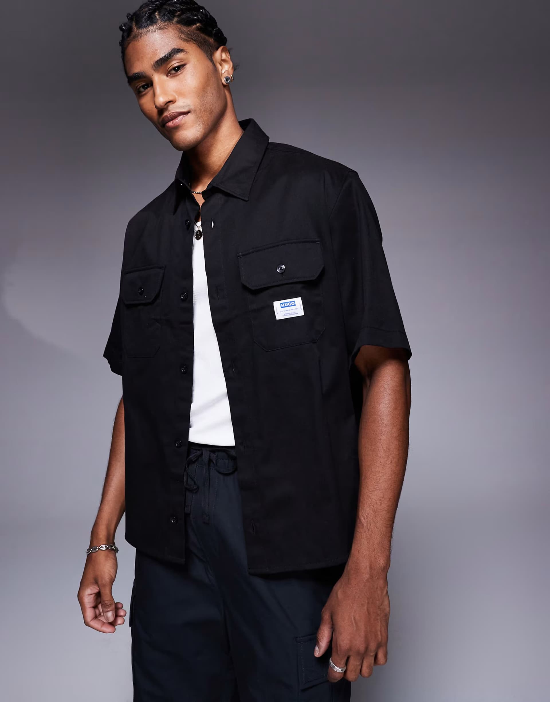ASOS Hugo Blue co-ord oversized fit shirt in black