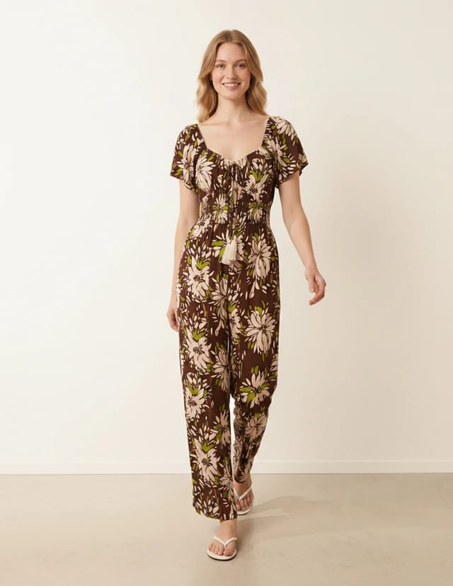 Blue Vanilla Shirred Waist Wide Leg Jumpsuit - 2