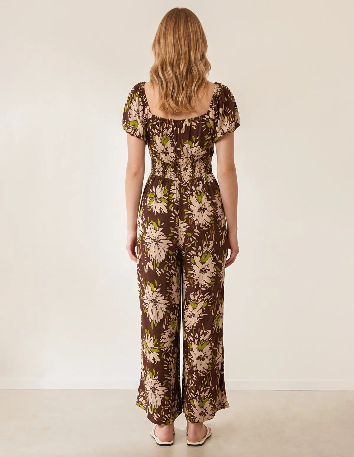 Blue Vanilla Shirred Waist Wide Leg Jumpsuit - 4