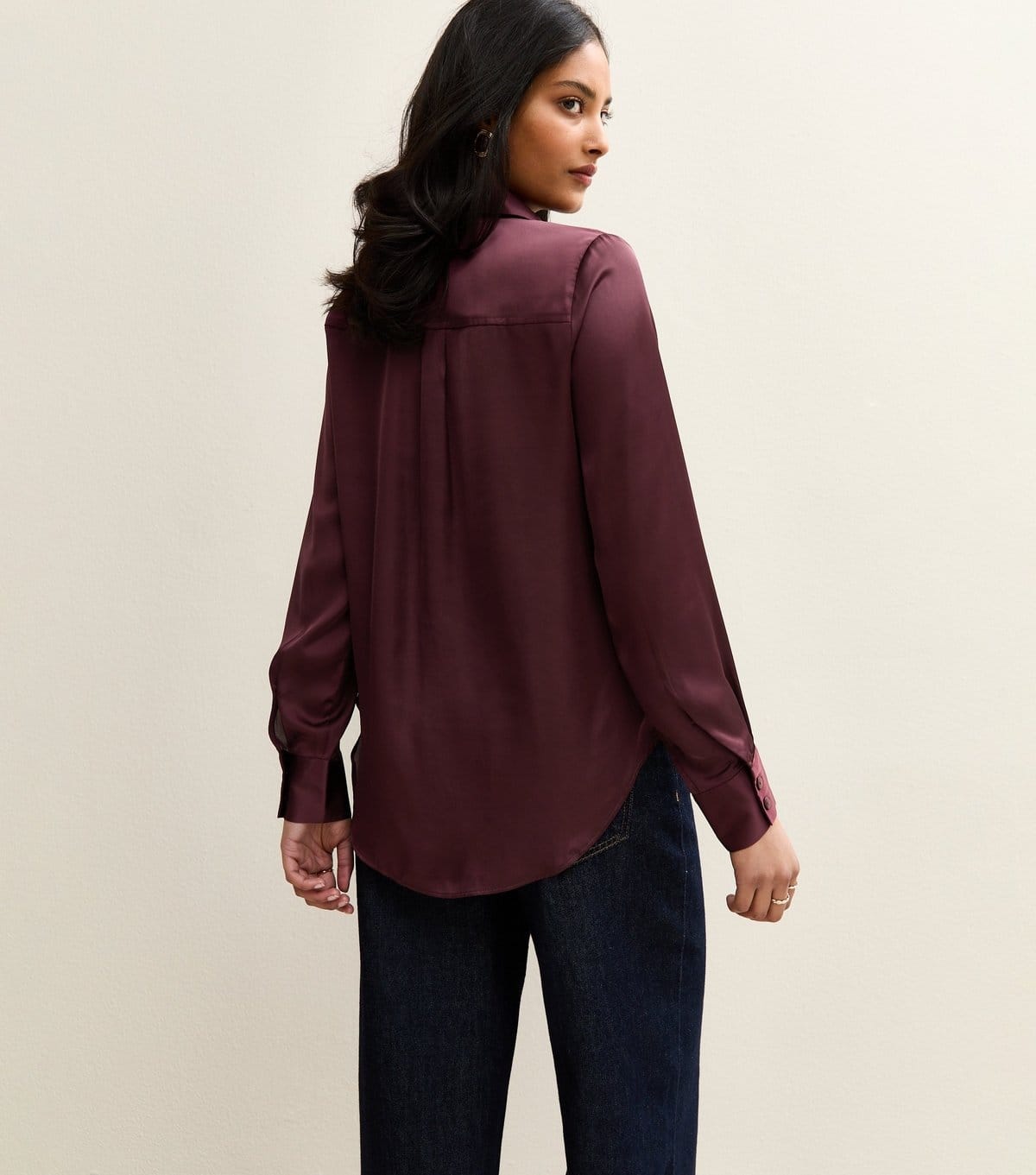 New Look Women's Dark Burgundy Satin Long Sleeve Shirt New Look - 4