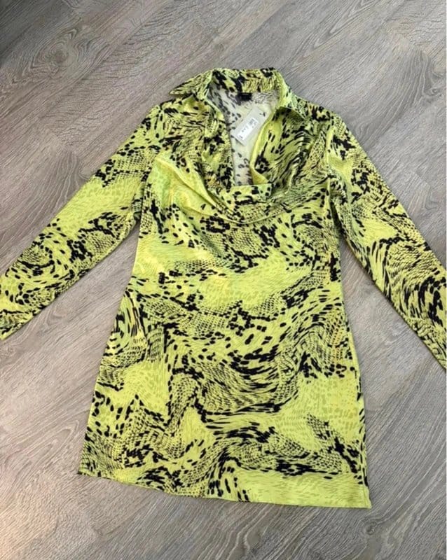 River Island Green Snake Print Cowl Neck Mini Dress