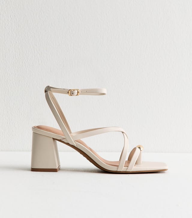 New Look Women's Off White Faux Leather Metal Toe Loop Block Heel Sandals Vegan New Look - 2