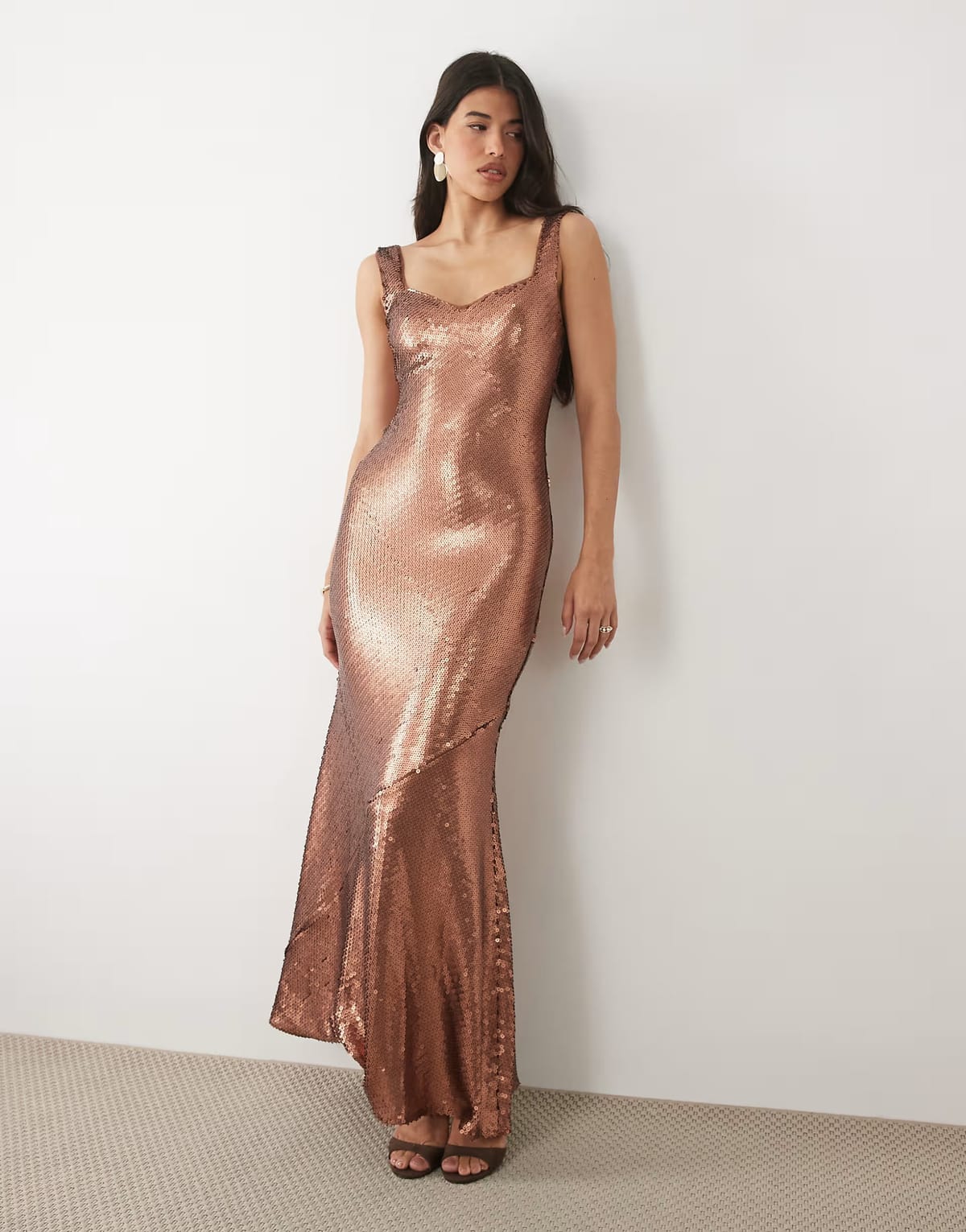 ASOS ASOS DESIGN sequin scoop back maxi dress in brown - 1