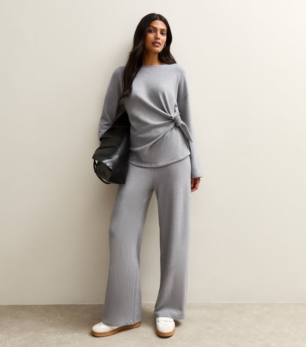 New Look New Look Grey Soft Touch Wide Leg Trousers