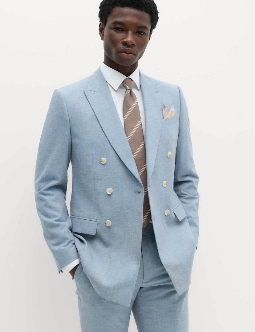 Marks & Spencer M&S Slim Fit Double Breasted Suit Jacket Chambray - 1