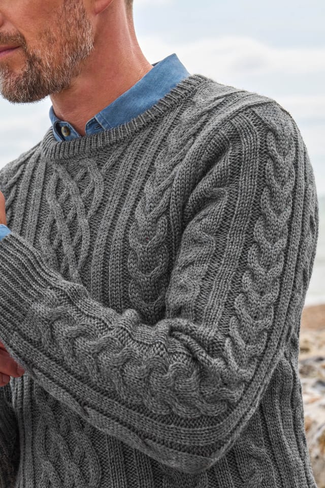 WoolOvers WoolOvers Men's Pure Wool Aran Sweater in Grey - 2