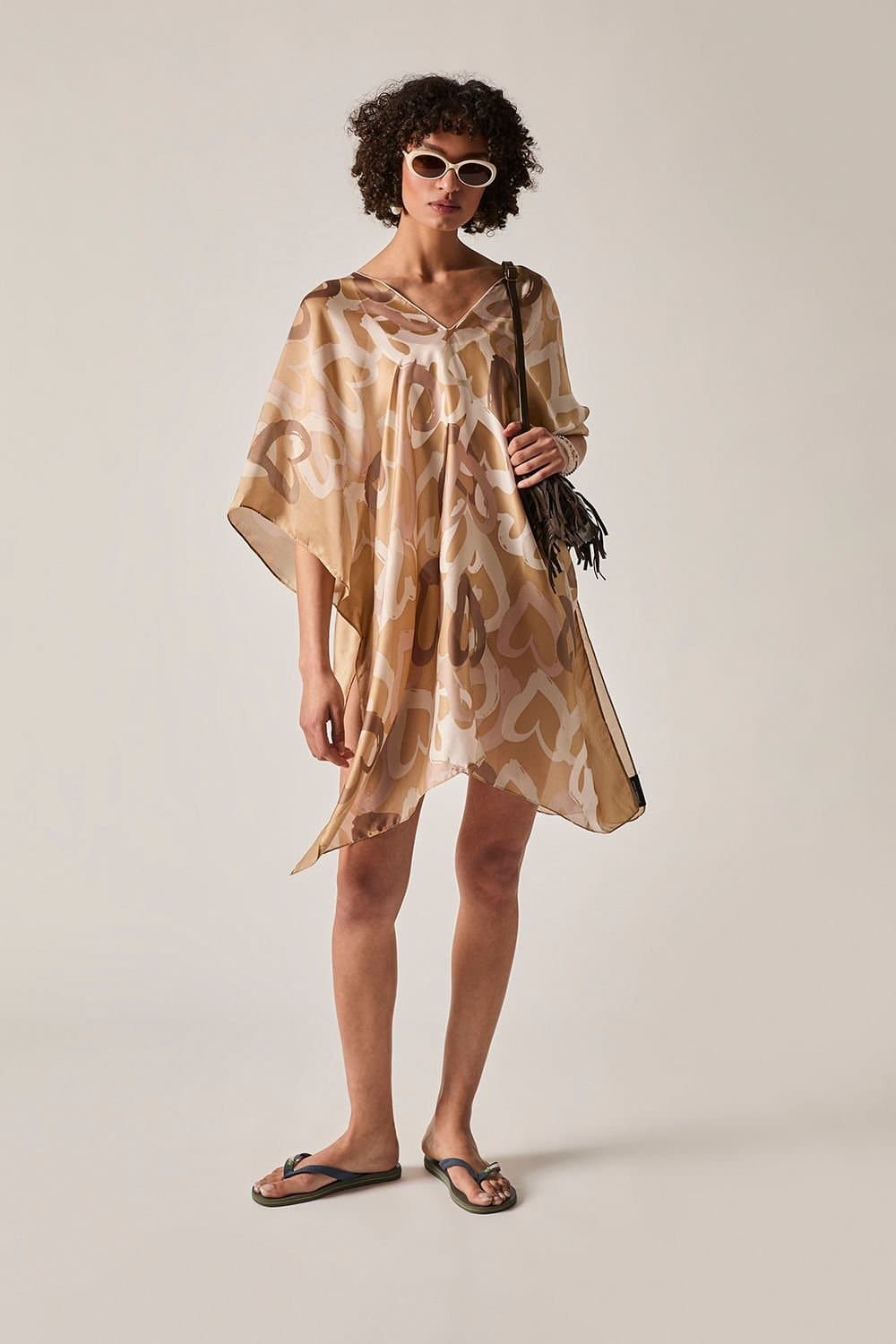 James Lakeland James Lakeland Women's Beige Heart Print Kaftan